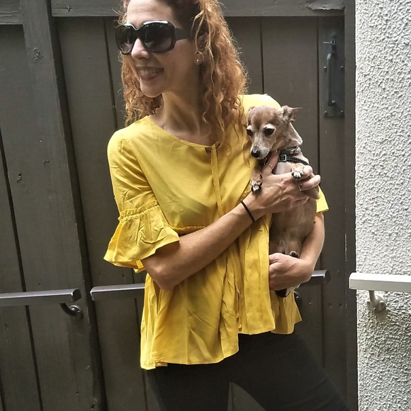 NWT Ruffled Babydoll Top in Mustard - Picture 2 of 2